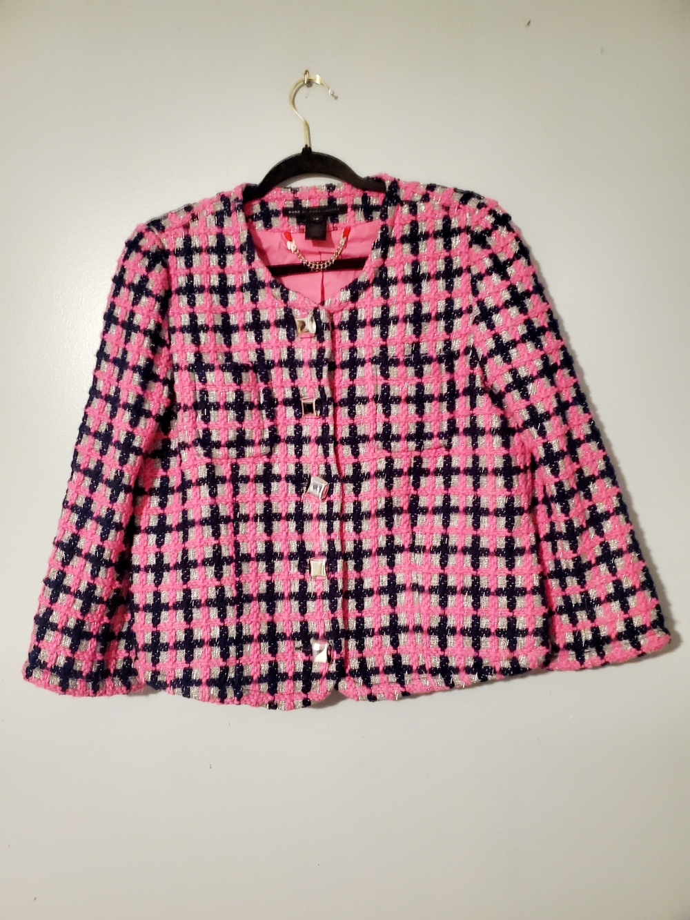 Marc By Marc Jacobs Pink & Black Tweed Bouclé Cropped Jacket Luxury Hamptons